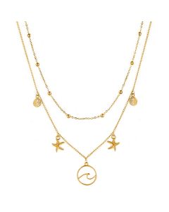 Multi Layer dames ketting Ocean Shell Starfish Goudkleurig