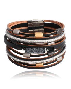 Multilayer Armband echt Leer - Zwart