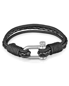Nauitische Armband Heren Paracord Gevlochten Leer Zwart