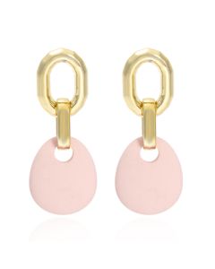 Oorbellen Hanger met Roze steen en Goudkleurige Metaallegering