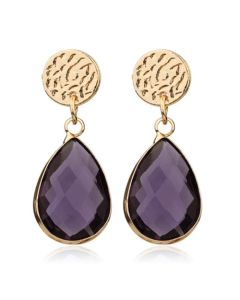 Oorknop met Druppelvormige Hanger - Kristal Aubergine