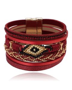 Rode dames armband met kristal en goudkleurige details