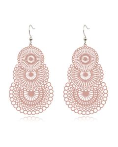Ronde dames oorbellen hangers met 3 cirkels kleur roze