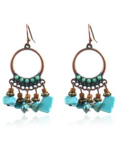 Ronde dames oorbellen met hangers en turquoise steentjes