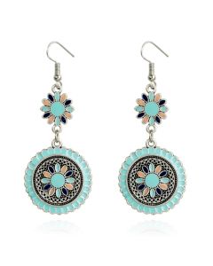 Ronde dames oorhangers met bloemvorm multicolor turquoise