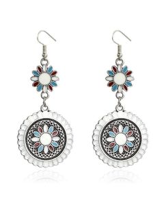 Ronde dames oorhangers met bloemvorm multicolor wit