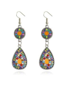 Ronde zilverkleurige dames oorhangers druppelvorm multicolor stenen