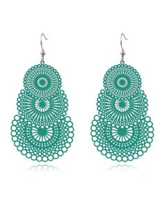 Ronde dames oorbellen hangers met 3 cirkels kleur groen