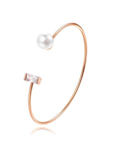 Rose armband met Rechthoekige Zirkonia Steen en Imitatie Parel