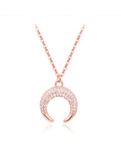 Rose kleurige Edelstaal Dames Ketting met Maan Zirkonia Hanger