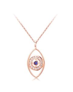 Rose Kleurige Evil Eye Dames Ketting met Witte en Blauwe Zirkonia