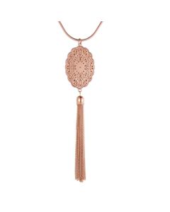 RosÃ©kleurige lange dames ketting met medaillon en kwastje