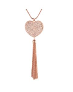 RosÃ©kleurige lange damesketting met hart en kwastje