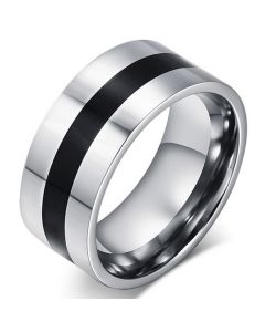 RVS heren ring Black Line 9mm