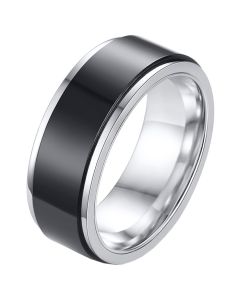 RVS heren ring Spinner Zilver met Zwart