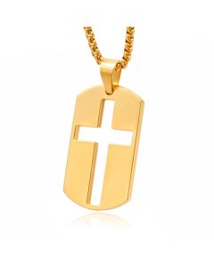 Schakelketting Dogtag Goudkleurig met Kruis Symbool