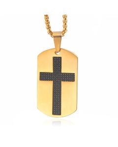 Schakelketting met Goudkleurige Dogtac Hanger met Zwart Kruis