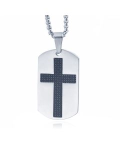 Schakelketting met Zilverkleurige Dogtac Hanger met Zwart Kruis