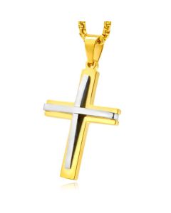 Schakelketting Venetiaans met Goud en Zilverkleurige Kruis Hanger