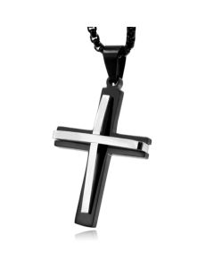 Schakelketting Venetiaans Zwart met Zwart-Zilverkleurig Kruis Hanger