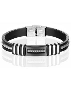 Siliconen armband LGT Jewels RVS Zwart Zilverkleurig