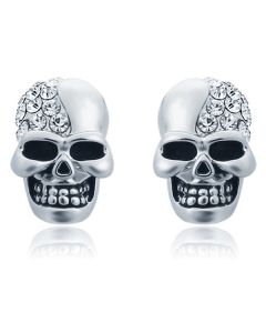 Skull Stud oorbellen Edelstaal Kristal Zilver