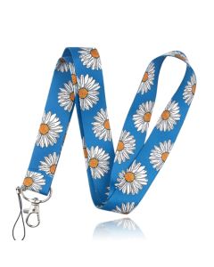 Sleutelkoord of Tassenhanger met Madelief Print Blauw