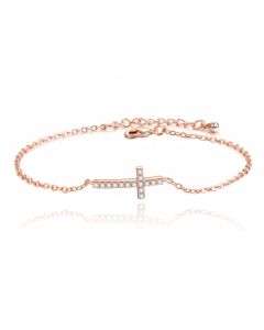 Smalle Rose Armband Dames met Kruis en Steentjes Verstelbaar