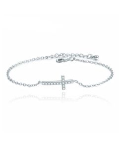 Smalle Zilverkleurige Armband Dames met Kruis en Steentjes Verstelbaar