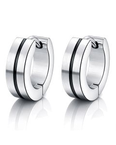 Smalle stalen mannen oorringen Zwarte streep