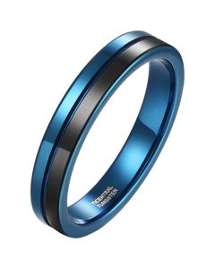 Wolfraam heren ring Groef Blauw Zwart 4mm