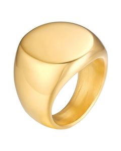 Stalen heren ring Mendes Ronde Zegel Goudkleurig