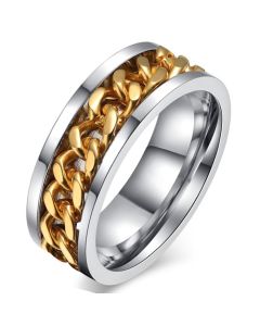 Stalen herenring met Cubaanse Goudkleurige ketting