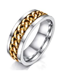 Stalen herenring met Cubaanse Goudkleurige ketting