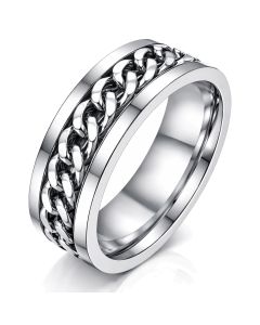 Stalen herenring met Cubaanse ketting Zilver