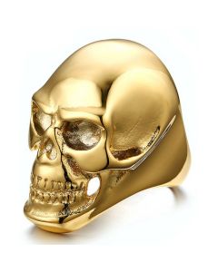 Stalen herenring Skull Goudkleurig