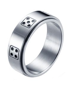 Stalen mannen ring Dobbelsteen spinner Zilver
