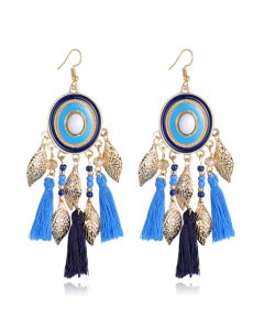 Statement Oorbellen met Ronde Hanger, Bedeltjes en Kwastjes - Blauw