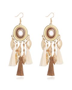 Statement Oorbellen met Ronde Hanger, Bedeltjes en Kwastjes - bruin