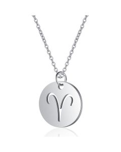 Sterrenbeeld Ram Dames Ketting Zilverkleurig Ronde Hanger