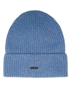 Stone Valley 100% Wol Blauw Geribbelde Muts met Zwart Metalen Logo