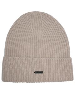 Stone Valley 100% Wol Camel Geribbelde Muts met Zwart Metalen Logo