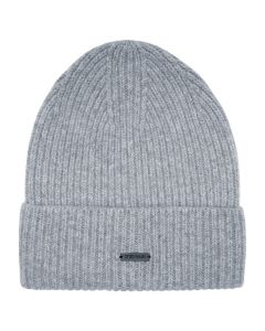 Stone Valley 100% Wol Grijs Geribbelde Muts met Zwart Metalen Logo