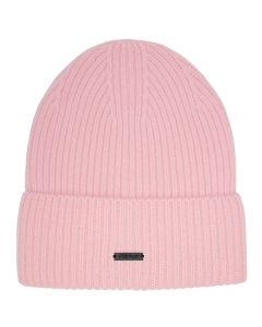 Stone Valley 100% Wol Roze Geribbelde Muts met Zwart Metalen Logo