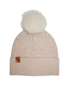 Stone Valley Merino Wol Beanie in Beige met Pompon