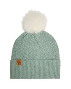 Stone Valley Merino Wol Beanie in Groen met Pompon
