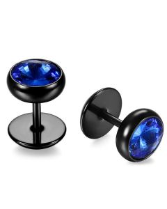Stud oorbellen heren Glassteen Blauw