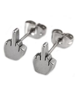 Stud oorbellen edelstaal Middle Finger Silver
