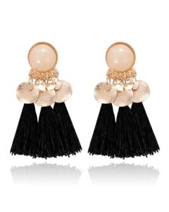 Tassel Oorbellen met Elegante Steen van Deja Jewels - Zwart