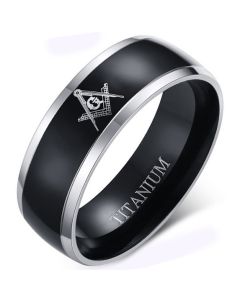 Titanium herenring Masonic Black Silver